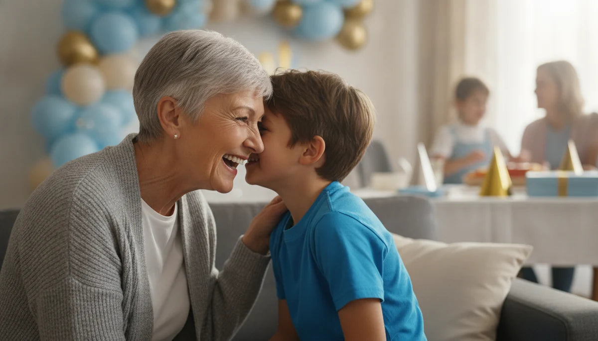Une grand-mère écoute son petit-fils
